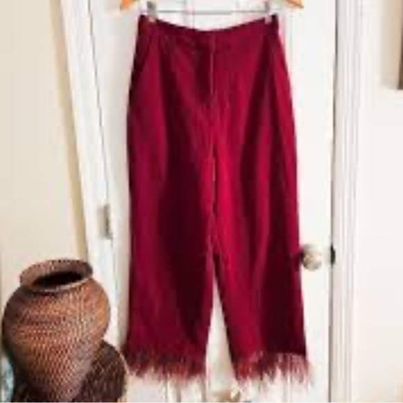 NWT WAYF Paints Suit Set Wide Leg Tailored Trousers Feather Trim Berry Red Small - Picture 5 of 9